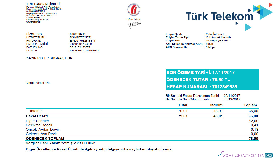download Turkey Turktelekom utility bill template in Word and PDF format, fully editable PDF template